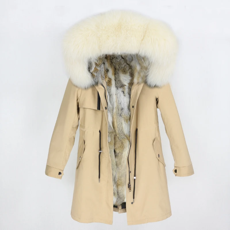 beige beige OFTBUY натуральный Лисий мех воротник парка с капюшоном зимняя куртка женская натуральный кроличий мех внутри Толстая теплая верхняя одежда Уличная Роскошная - Цвет: beige beige