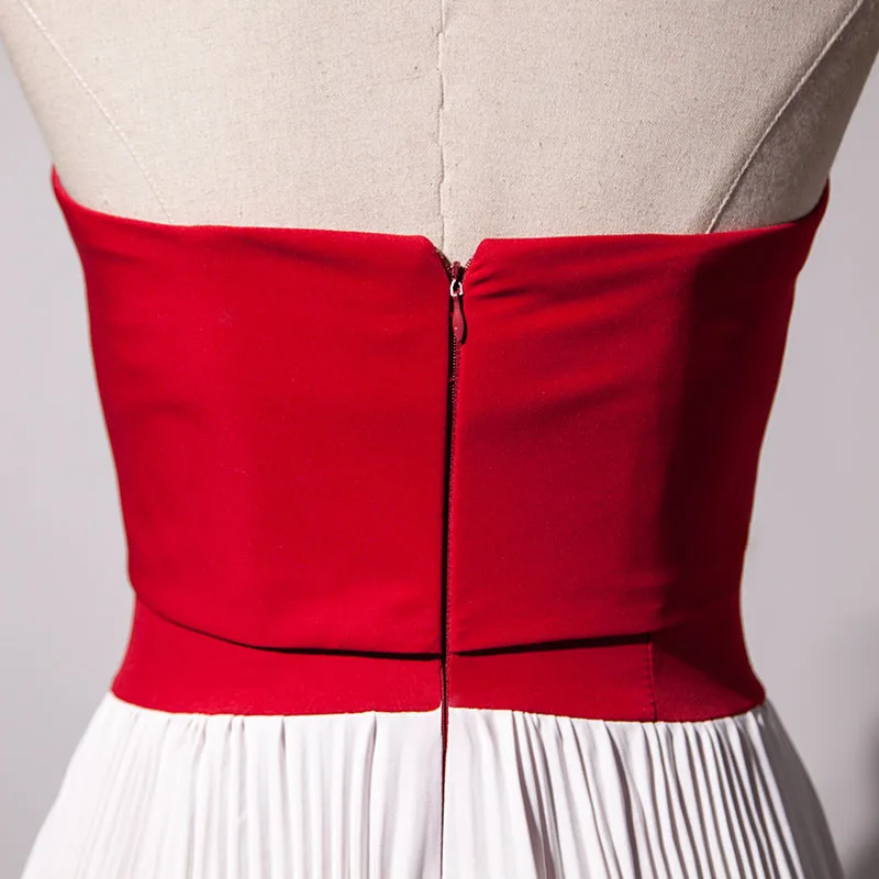 New Fashion Long Prom Dresses 2020 Strapless Knitting Red and White Formal Evening Gowns