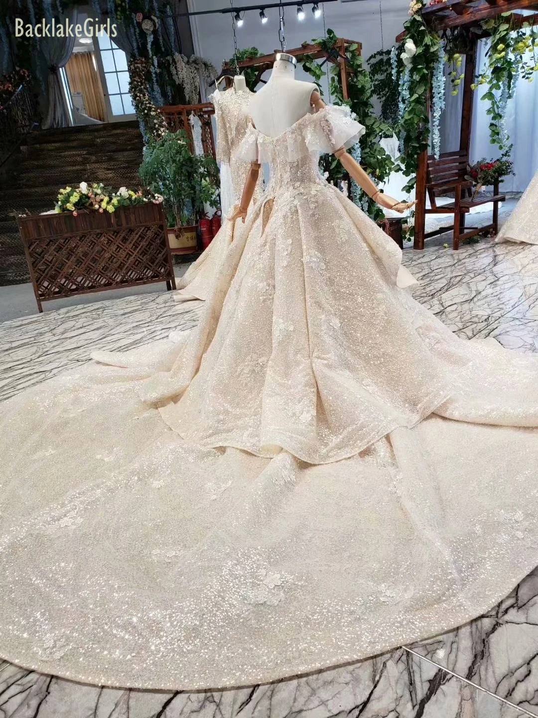 BacklakeGirls винтажное свадебное платье Abito Da Sposa 3D Цветочный сексуальный с открытыми плечами Королевский поезд Элегантное Свадебное бальное платье