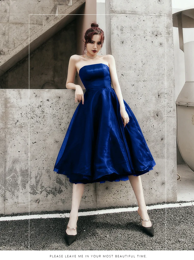 半額通販 黒チュールドレスショートネイビー ブルーストラップレス夏ノースリーブvestidoコルトパラgraduacionオープンバック固体正式なパーティードレス アウトレット値下げ Medtech Tinderpoint Com
