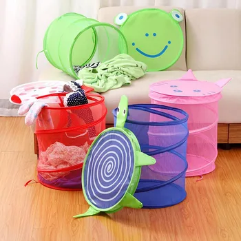 

Foldable Laundry Basket Cute Cartoon Fabric Washing Clothes Bag Holder with Lid Colorful Animals Children's Toys Large Organizer