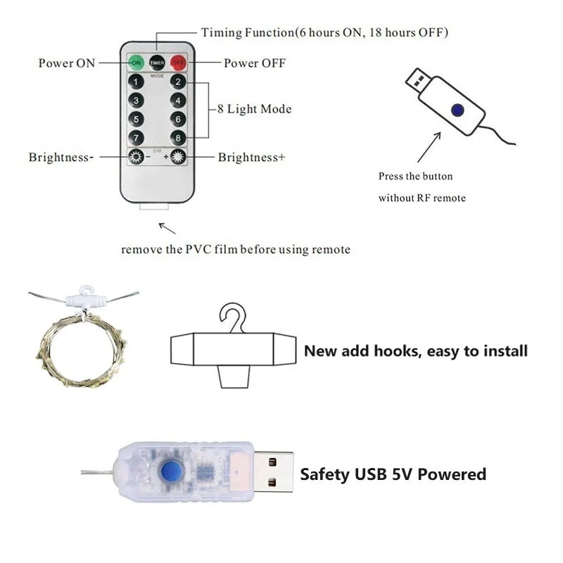 Светодиодный светильник-занавеска, водонепроницаемый, USB, медный провод, сказочный светильник с пультом дистанционного управления, наружная Гирлянда для украшения дома, свадьбы