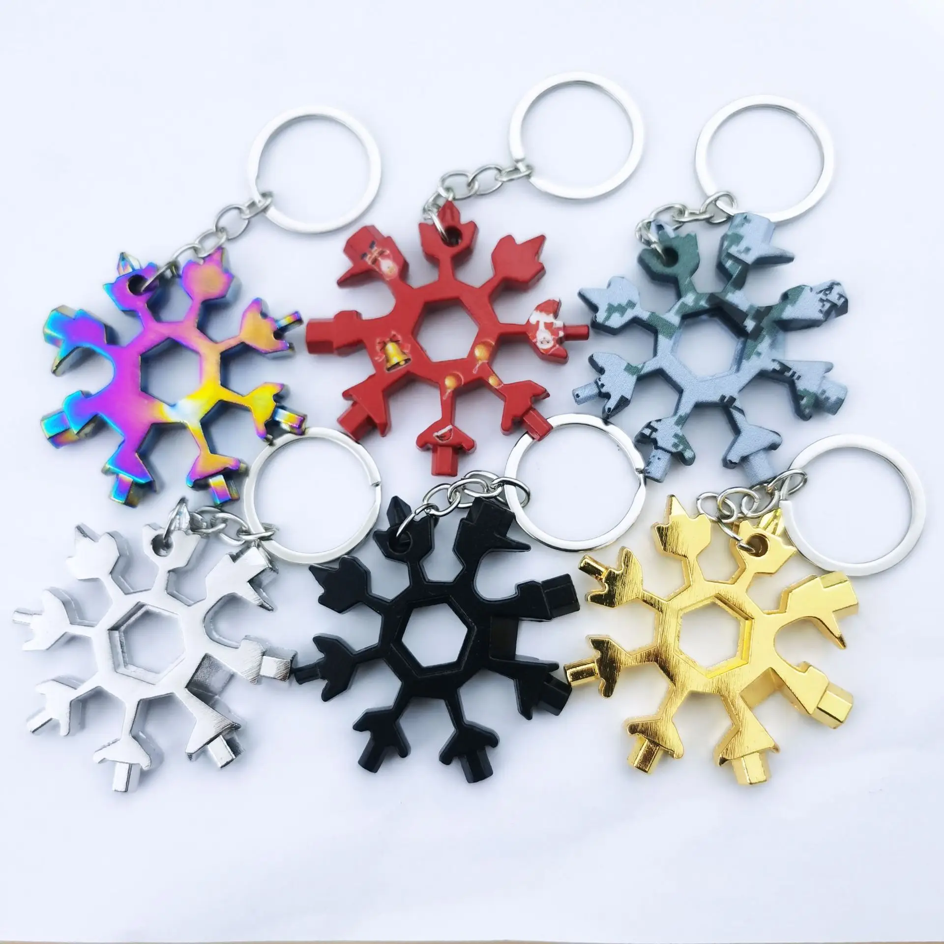 

Portable 18 In 1 Mini Snowflake Multi Pocket Tool Spanner Hex Wrench Multipurpose Camp Survive Outdoor Hike Key Ring Key Chain