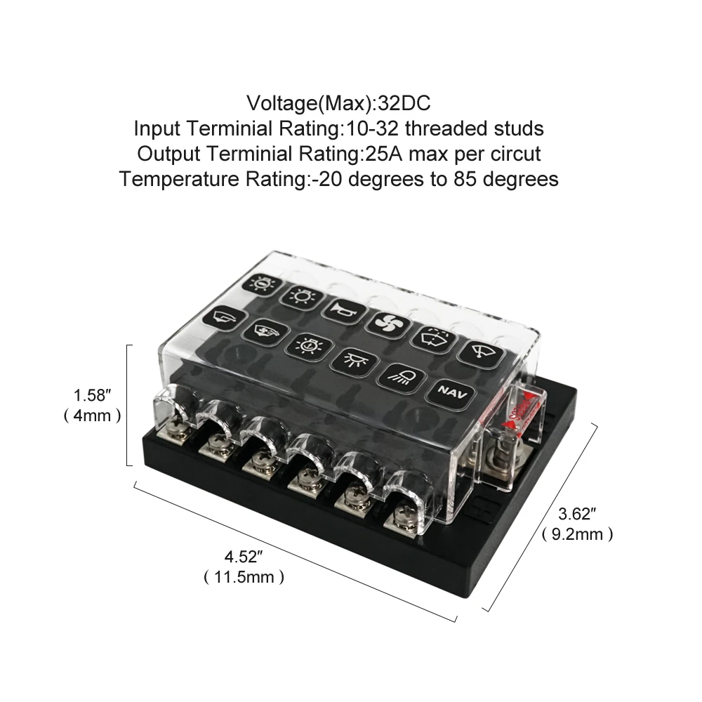 6/8/10/12 Ways Fuse Box Blade Base Fuses Holder Car Marine Boat DC 12V 32V Screw Nut Terminal Indicator For Waterpoof