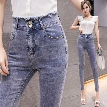

Fa302-1 2019 new autumn winter women fashion casual Denim Pants high waisted jeans korean