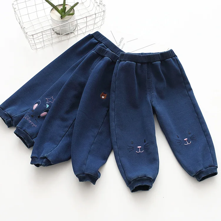 One-piece Velvet! Winter Men And Women Children Elasticity Cartoon Cowboy Casual Pants Small Can Open Files