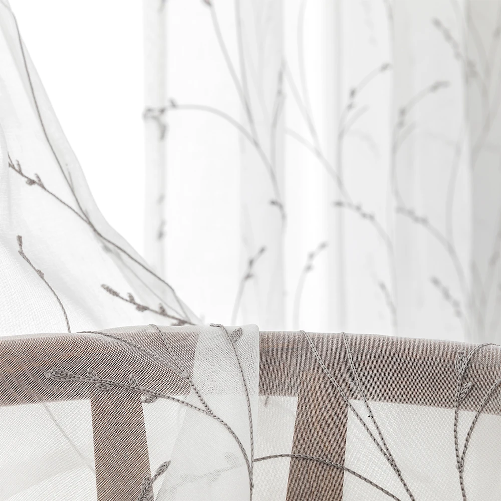 MRTREES Leaves Embroidered Sheer Curtains Tulle Voile Curtains for Living Room Bedroom Kitchen Window Treatment Drapes MRTREES Leaves Embroidered Sheer Curtains Tulle Voile Curtains for Living Room Bedroom Kitchen Window Treatment Drapes