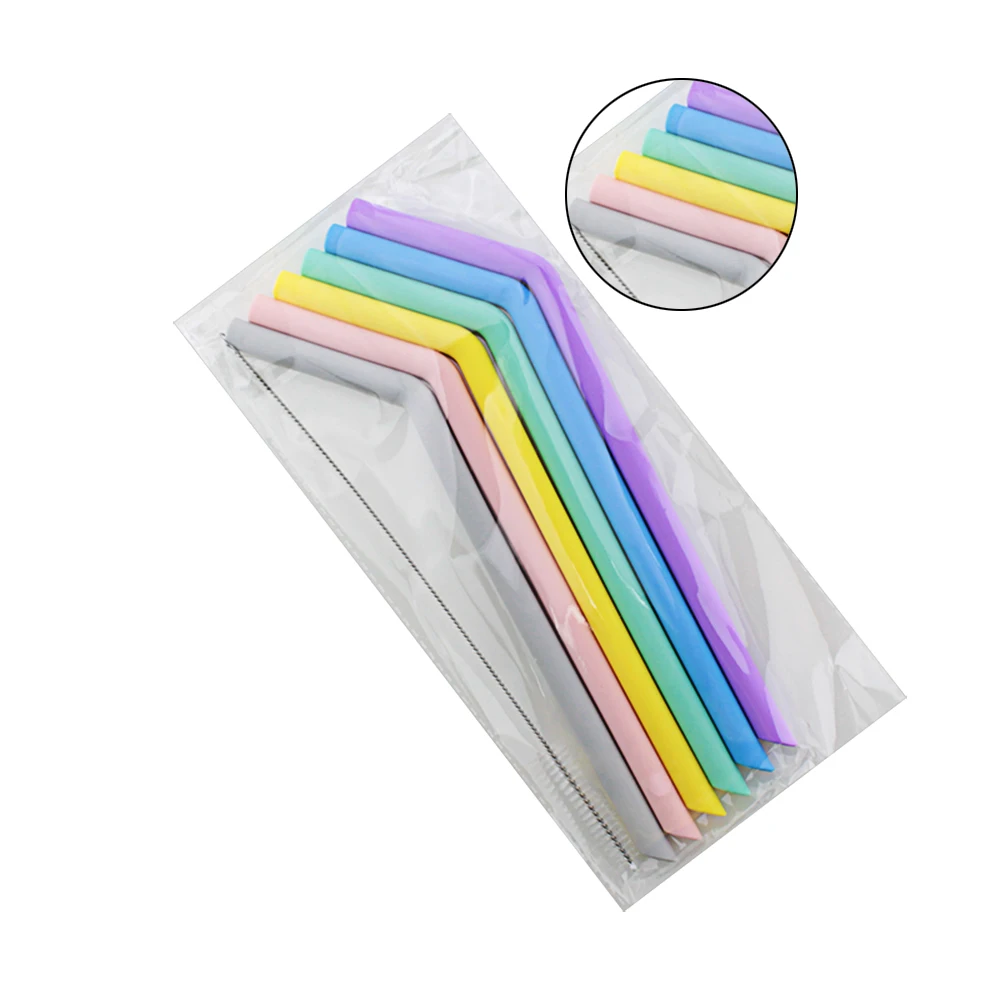 1pc Portable Folding Reusable Straw Food Grade Silicone Drinking Straws With Box And Cleaning Brush Barware Accessories