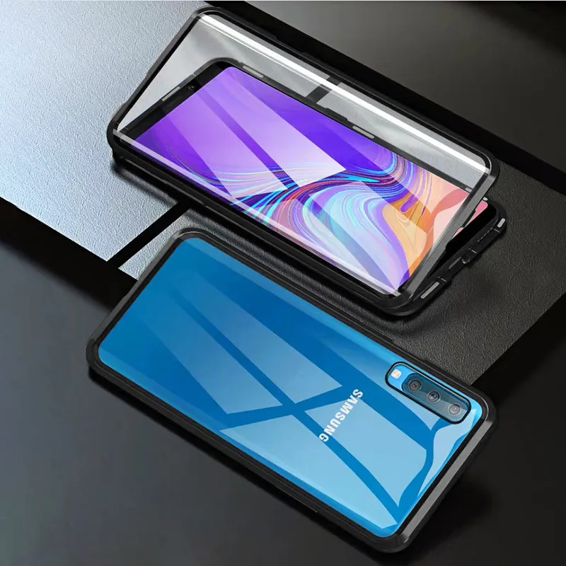 Black Double Glass Поглощение электромагнитных волн металлические чехолы для samsung Galaxy A70 чехол для телефона двухсторонняя, для стекла 360 противоударный samsung Galaxy A70 - Цвет: Black Double Glass