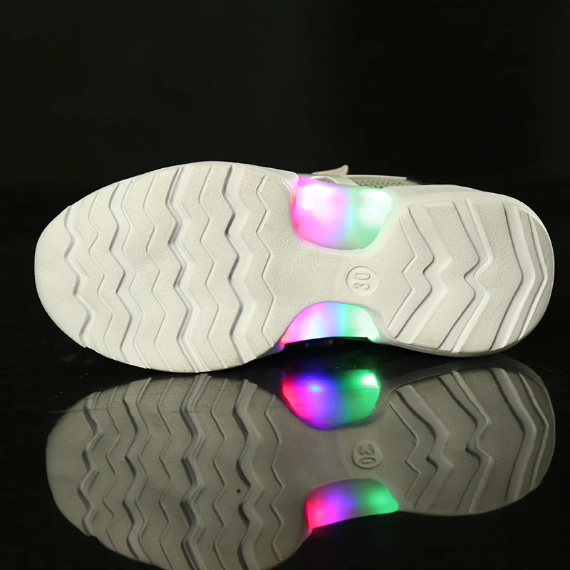 Модная яркая однотонная детская обувь с USB Led-светильник дышащие детские светящиеся кроссовки на липучке для девочек и мальчиков 22-30