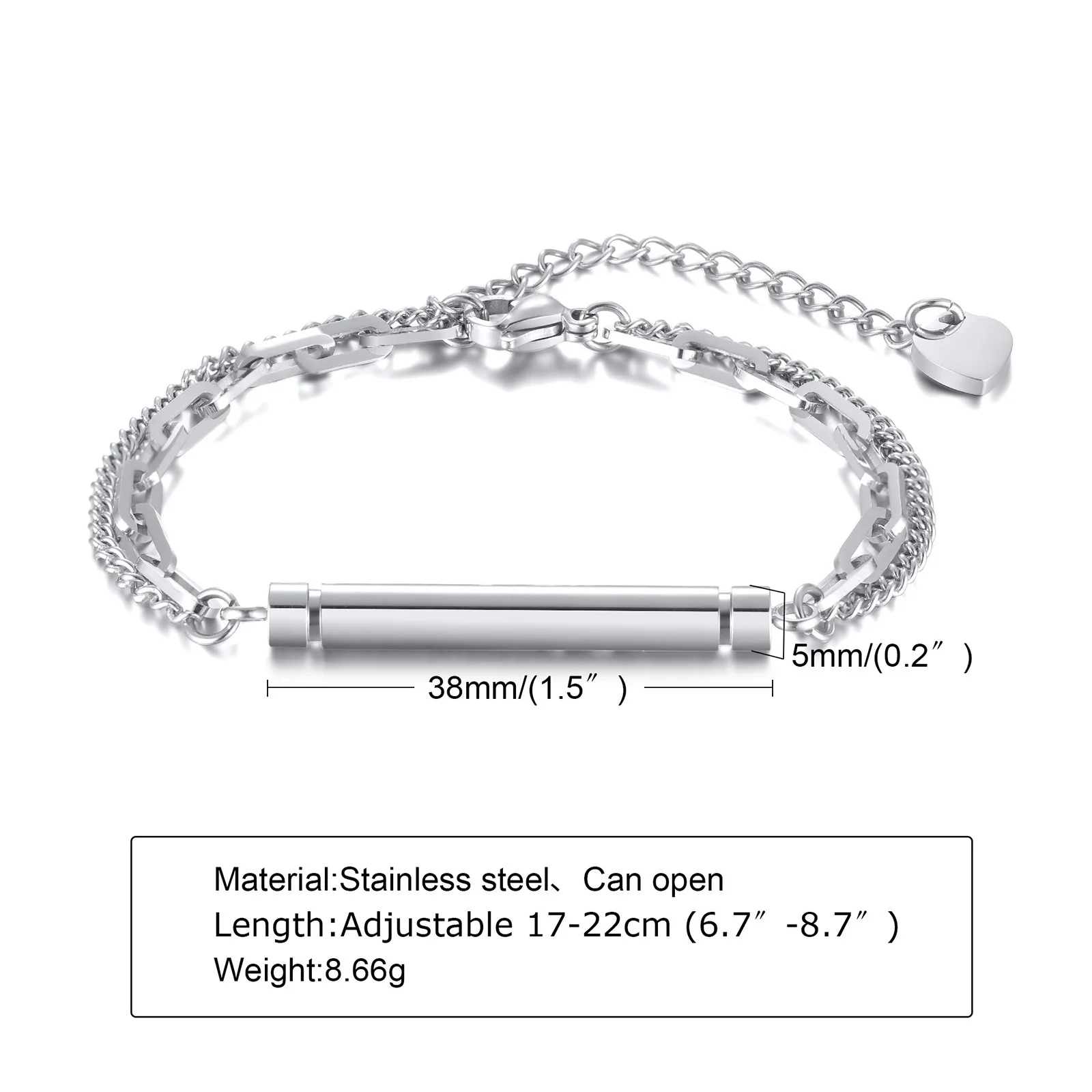Bracciale Porta Ceneri Personalizzato In Acciaio Inox Con Nome Inciso - Gioiello Commemorativo Regolabile