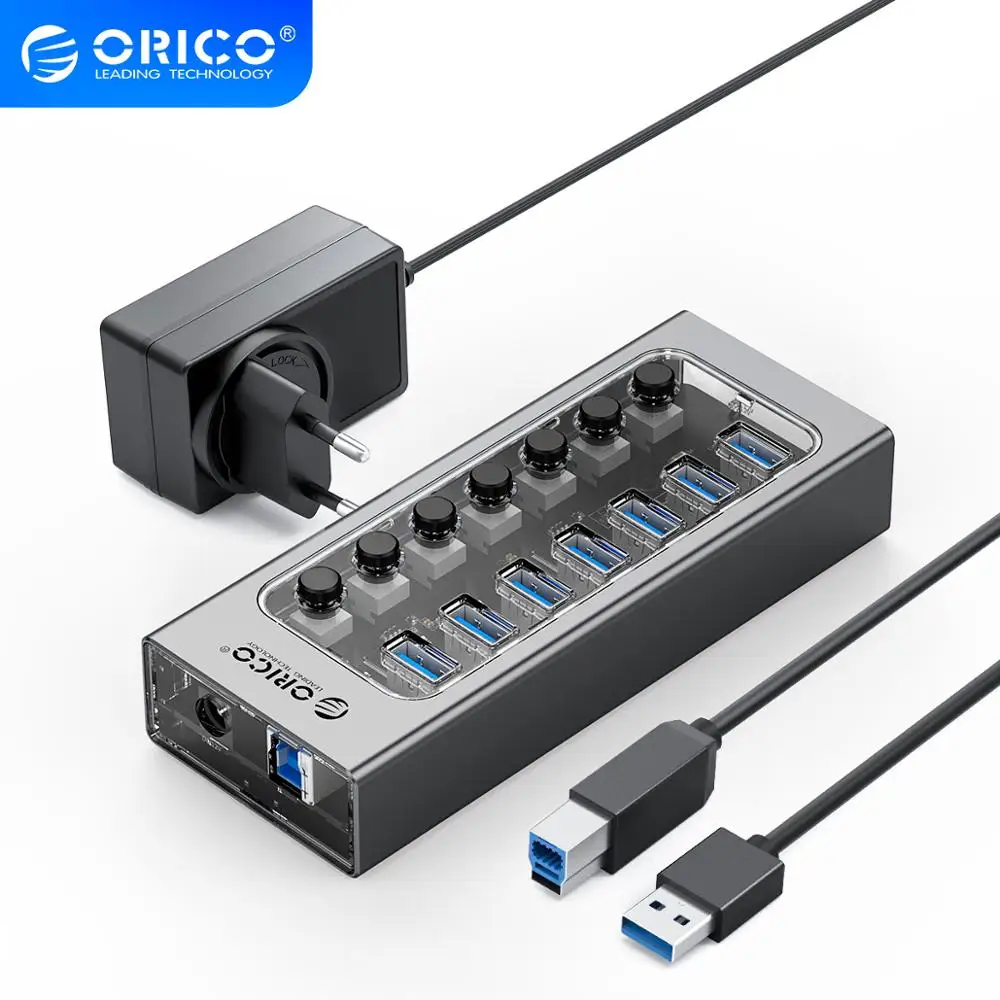 Промышленный Концентратор ORICO USB 3 0 7/10/13/16 алюминиевый + прозрачный usb разветвитель