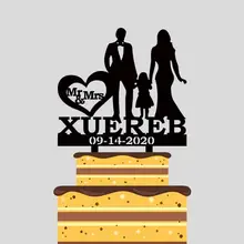 Пользовательские Mr Mrs имя юбилей Дата семья из трех акриловых торт Топпер для свадьбы юбилей торт украшения YC003