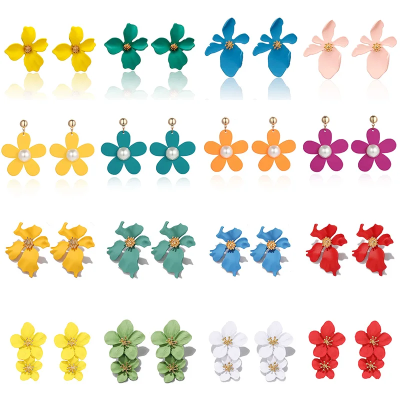 Hot Korean Style Design Flower Earrings Female Models Sweet Cute Rainbow Color Pendant Bohemian Jewelry Wholesale | Украшения и
