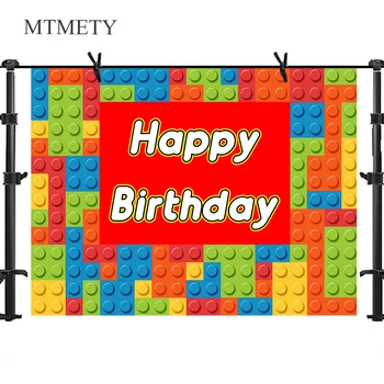 

MTMETY Lego Building Blocks Happy Birthday Photography Background for Children Party Photo Booth Studio Backdrop Props