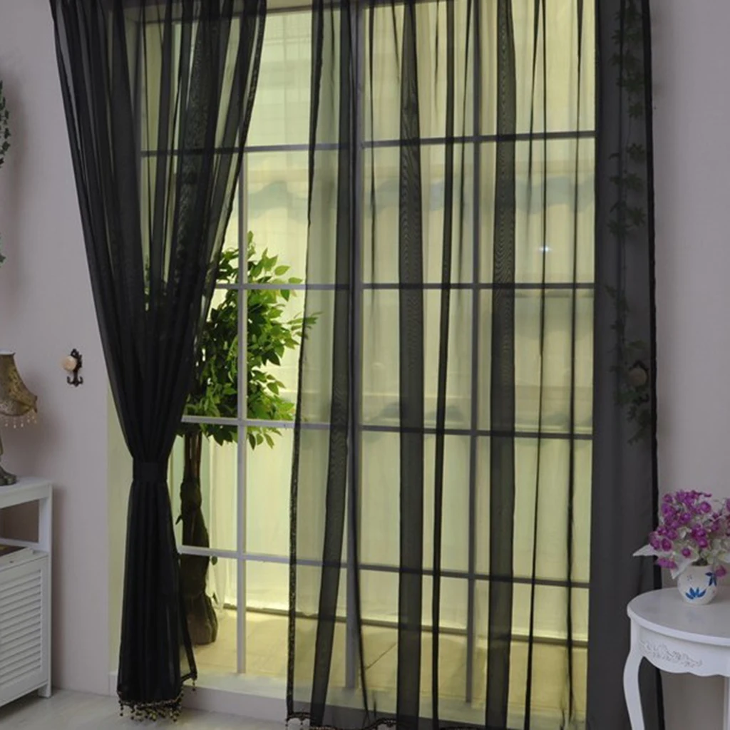 

200x270cm 2 Panel Kitchen Curtain Sheer Door Window Voile Drape Solid Color Panel Sheer for Bedroom Cafe Office
