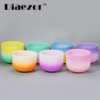 

Diaezor 6"-12" Chakra Candy Colored Energy Set of 7Pcs Frosted Quartz Crystal Singing Bowls Seven Note for Meditations