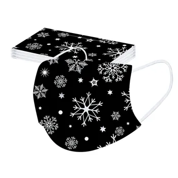 

10pc Adult Christmas Mask Snowflake Print Disposable Masks For Anti Pm2.5 Pollution Protection Face Mask Disposable Earloop Маск