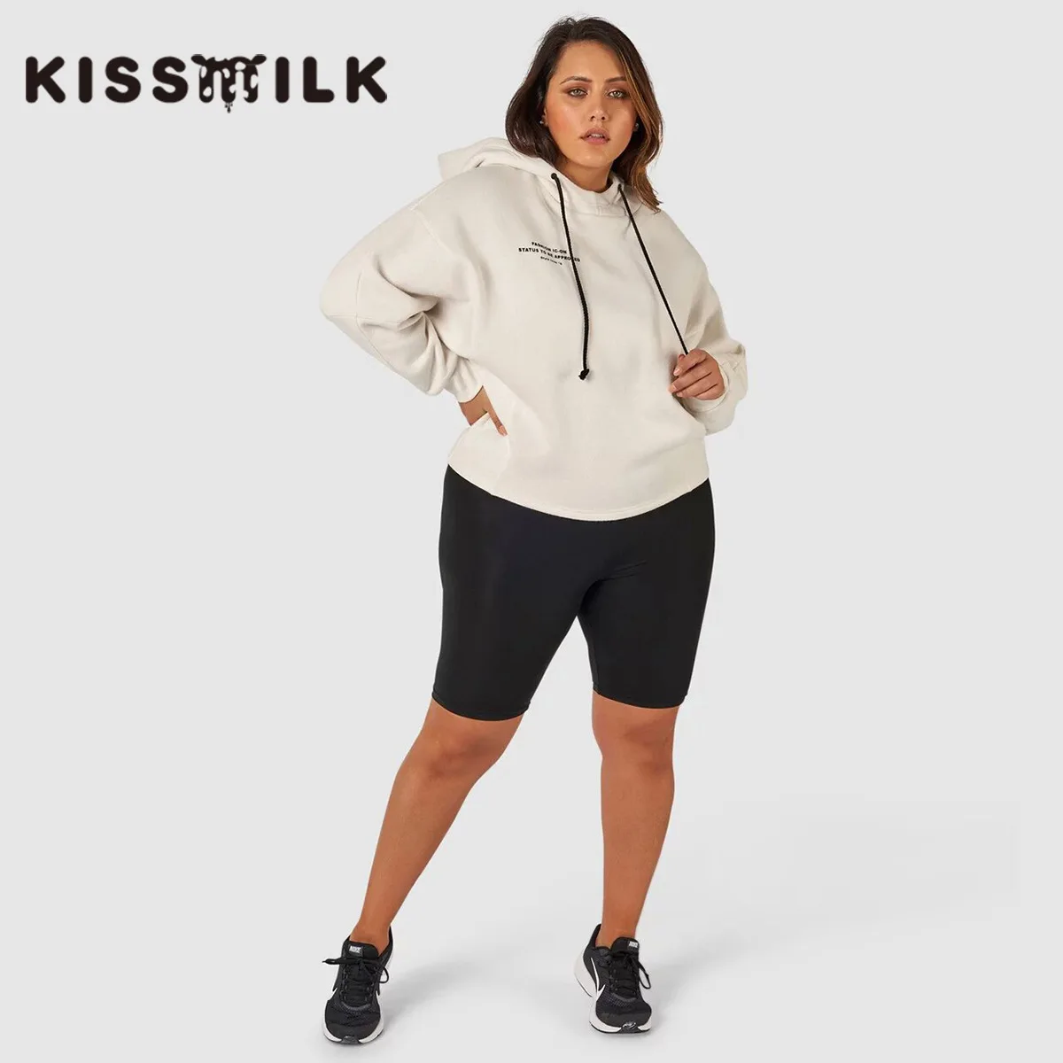 

Kisilk Simple Casual Loose And Plus-sized-Bat Sleeve Slimming Printed Letter Hooded Pullover plus Velvet Hoodie