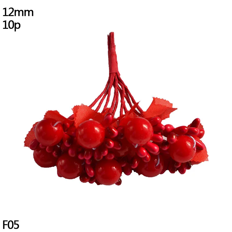 R05-10pcs red Золотой мини пластиковый искусственный цветок, тычинки, ягоды вишни, сделай сам, Рождественский свадебный венок, ремесло, искусственный цветок, украшение для дома - Цвет: R05-10pcs red