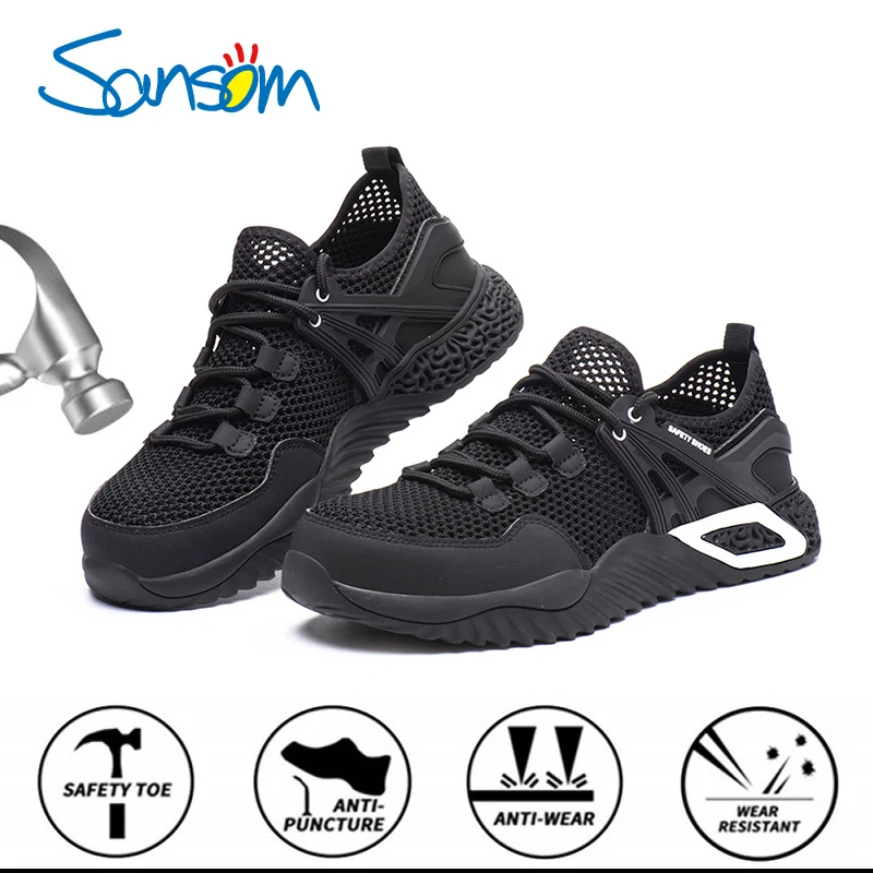 

SANSOM Summer Breathable Work Safety shoes For Men Steel Cap Anti-smashing Working Shoes Construction Indestructible Shoes