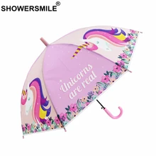 SHOWERSMILE Umbrella Kids Unicorn Children Long Handle Transparent Umbrella Animal Cartoon Girl Boys Rain Sun Cute Iguarda Chuva