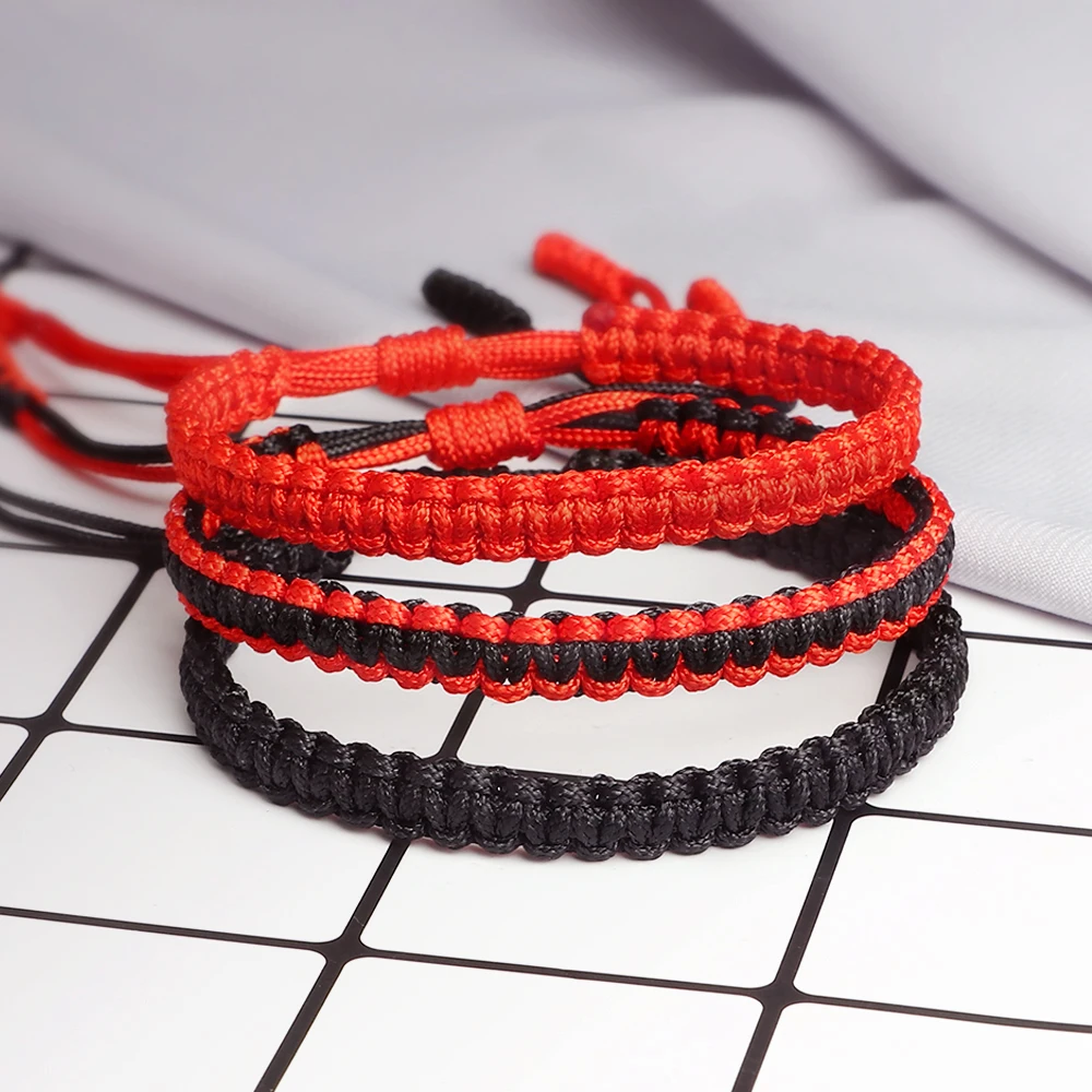 Pulsera hecha a mano Budista Tibetano Multicolor, brazalete trenzado de arcoíris rojo y negro de la buena suerte hombres y mujeres - Joyería y accesorios