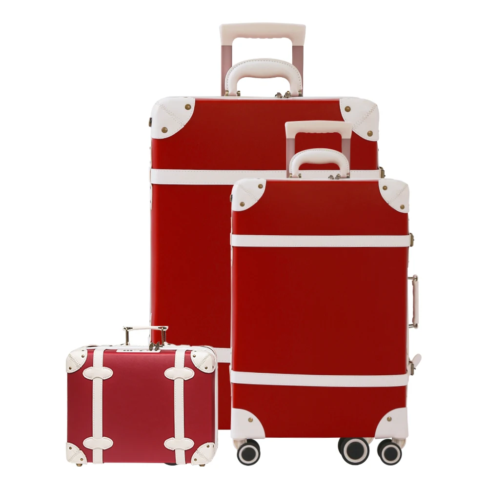 Red 3 Pieces Винтажные багажные наборы, набор чемоданов для переноски, набор из искусственной кожи, Спиннер на колесах, багаж, TSA замок, 3 предмета - Цвет: Red 3 Pieces