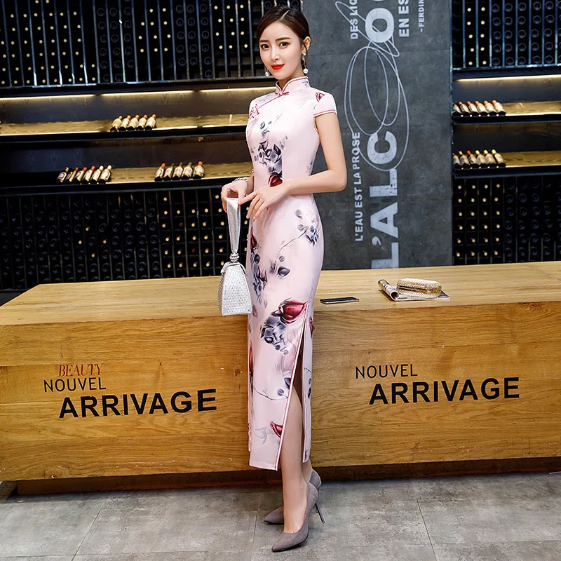 SHENG COCO женское длинное платье с розами Qipao розовое платье Чонсам для банкета китайское свадебное платье Восточный стиль воротник 3XL 4XL