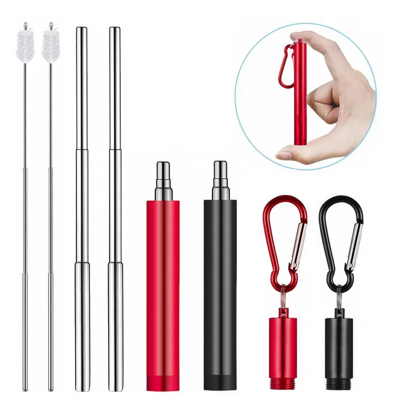 2 packs stlye P Нержавеющая сталь телескопическая Питьевая соломинка портативная соломинка для путешествий многоразовая Складная Питьевая соломинка с кистью барные инструменты - Цвет: 2 packs stlye P