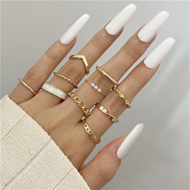 Ring Set 19Pcs for Women Vintage Adjustable For Girls Pearl Punk Snake 2021  New Trendy Fashion Jewellery