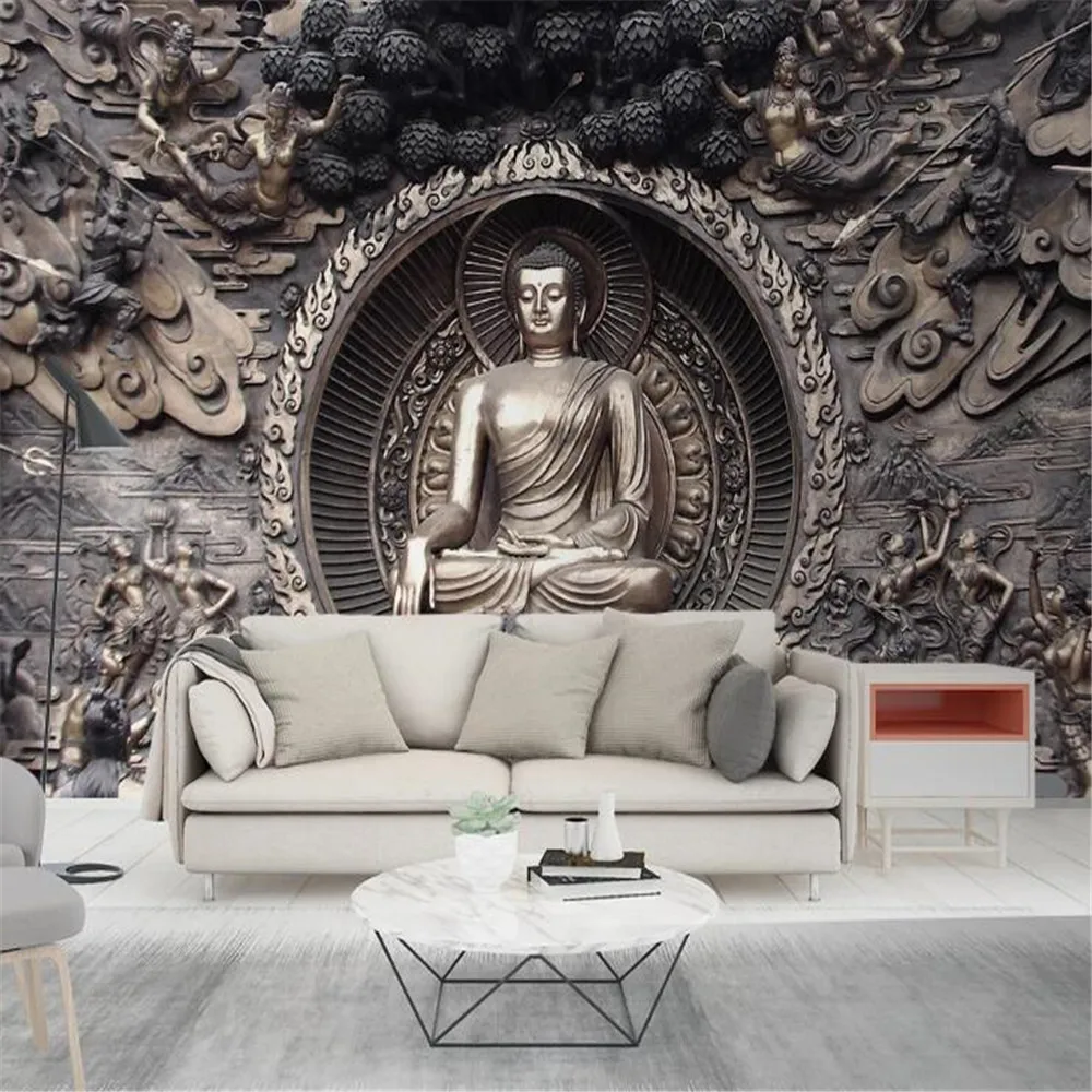 

milofi factory custom wallpaper mural 3d three-dimensional relief buddha auspicious TV background wall