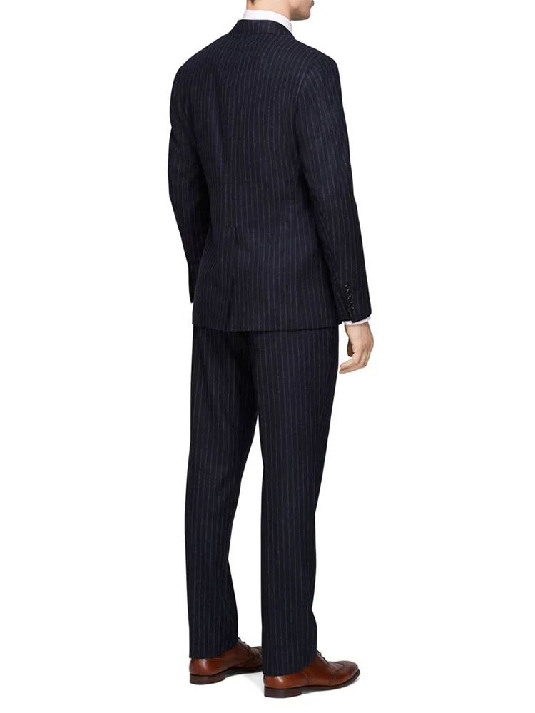 Midnight blue Mens Chalk Stripe Suit Custom Made Midnight blue  Mens Striped Suit,Tailored Single Breasted Striped Men Suit