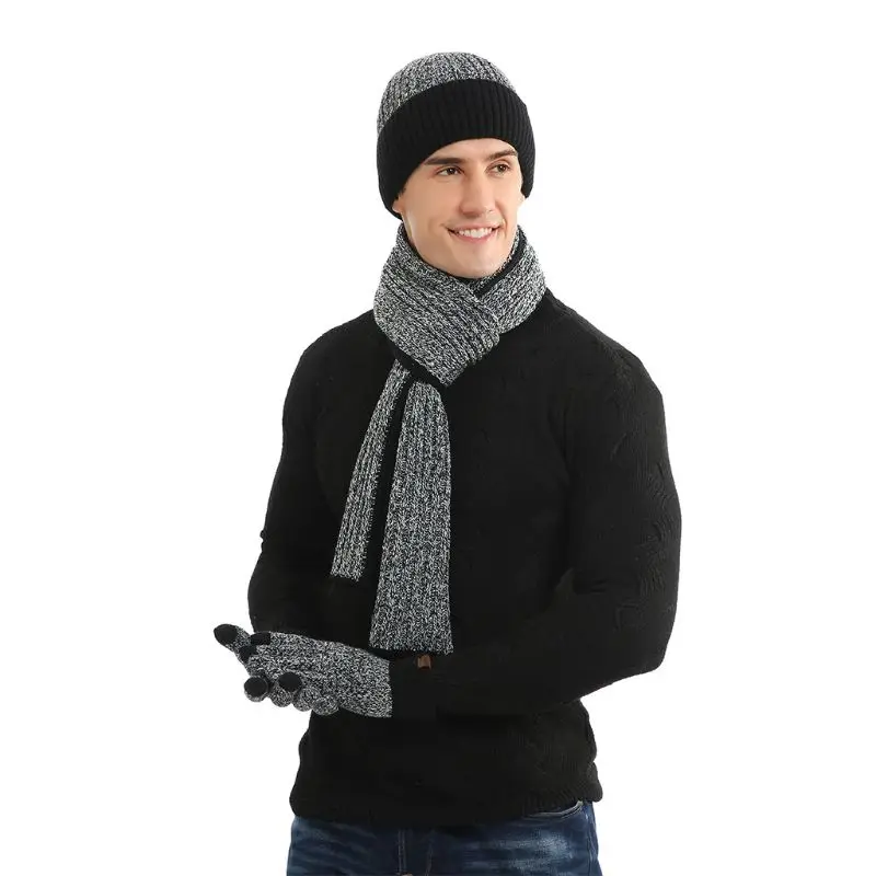 2 3 Pcs/set Unisex New Double-sided Color Matching Scarf Autumn Winter Fashion Men Women Simple Thickening Hat Gloves Set - Цвет: 2