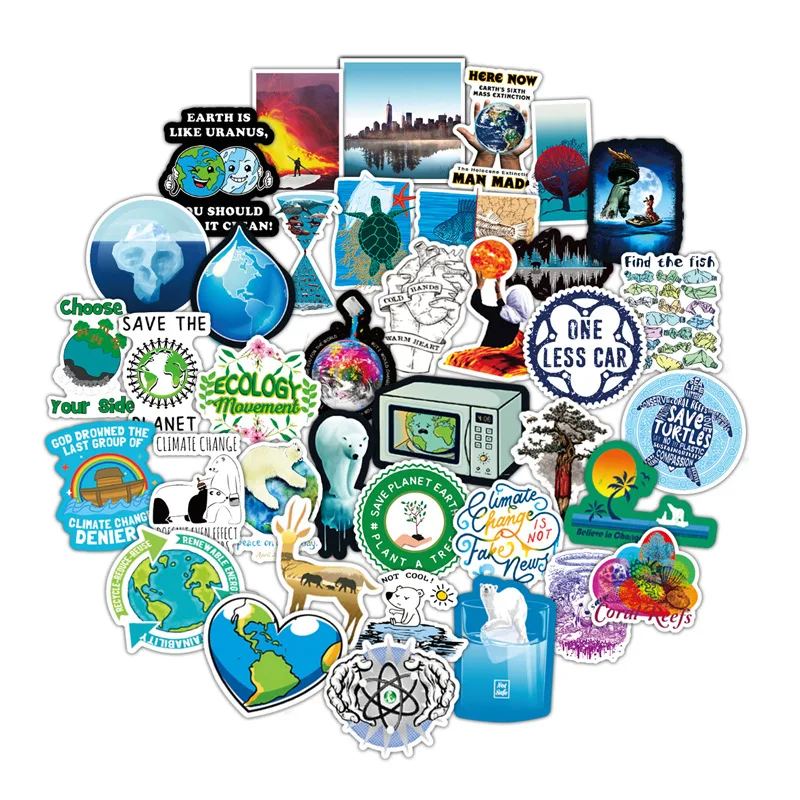 50pcs-bag-waterproof-Outdoor-Global-warming-Stickers-Protect-the-earth ...
