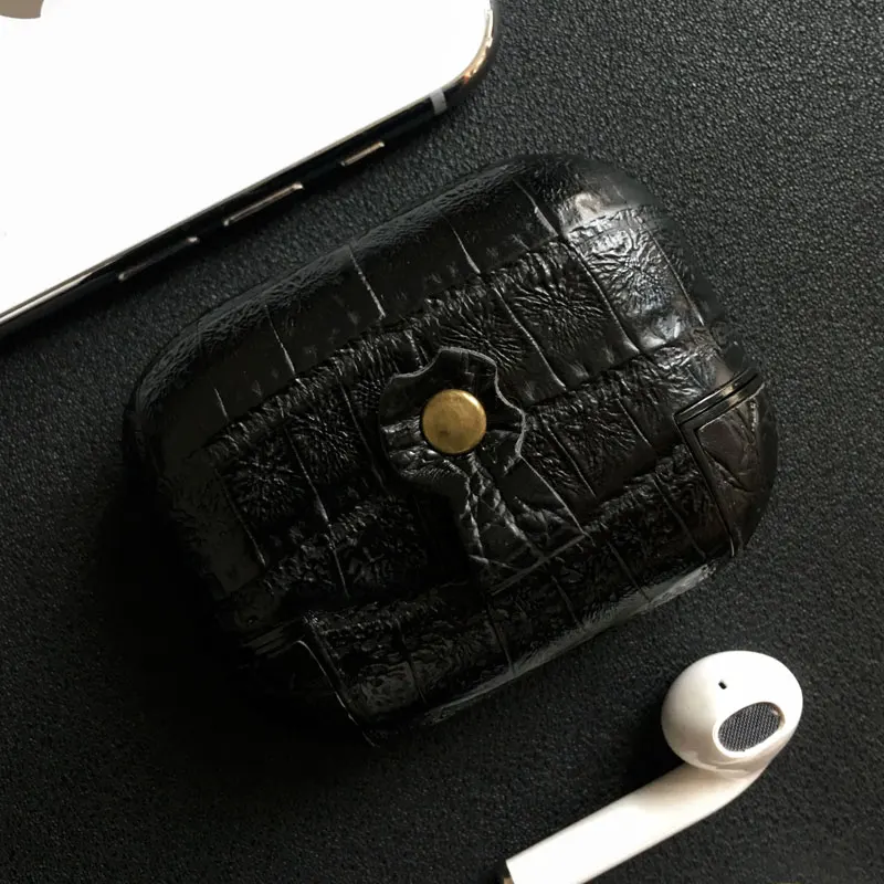 Crocodile Skin Leather Wrist Strap Phone Case For iPhone 11 X 7 8 6 6S Plus XS Max XR Leather PU Earphone Case For Airpods Pro 3 iphone 8 case