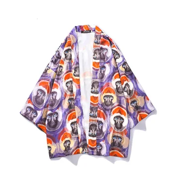 

2019 Causal Vacation Harajuku Style Japanese Kimono Chinese Cloak Seven-point Sleeve Loose Thin Coat Sunscreen Clothing Yukata