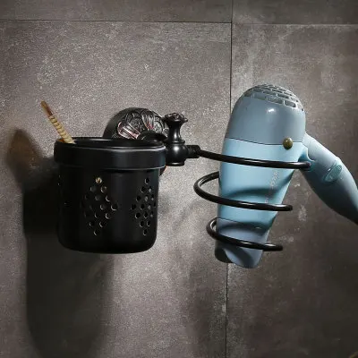 Hair drier holder Набор аксессуаров для ванной, латунный стеллаж для полотенец, угловая полка, держатель для бумаги, держатель для туалетной щетки, крючок для халата, гвоздь, черный, масло, матовый, резной - Цвет: Hair drier holder