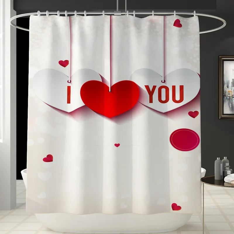 Розовая водостойкая занавеска для душа Love, ковровое покрытие для туалета, коврик для ванной, наволочка для ванной, занавеска для ванной, подарок на день Святого Валентина - Цвет: E Shower Curtain