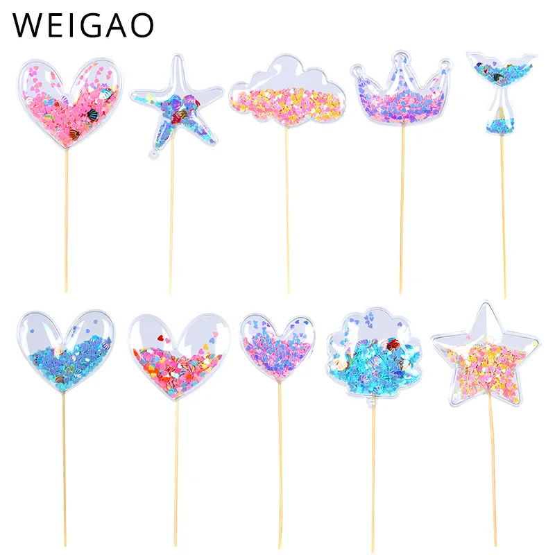 Bling Fairy PVC Cake Topper Heart Star Cloud Shape Shiny Cupcake Topper for Wedding Birthday Party Cake Decorations Mermaid Tail