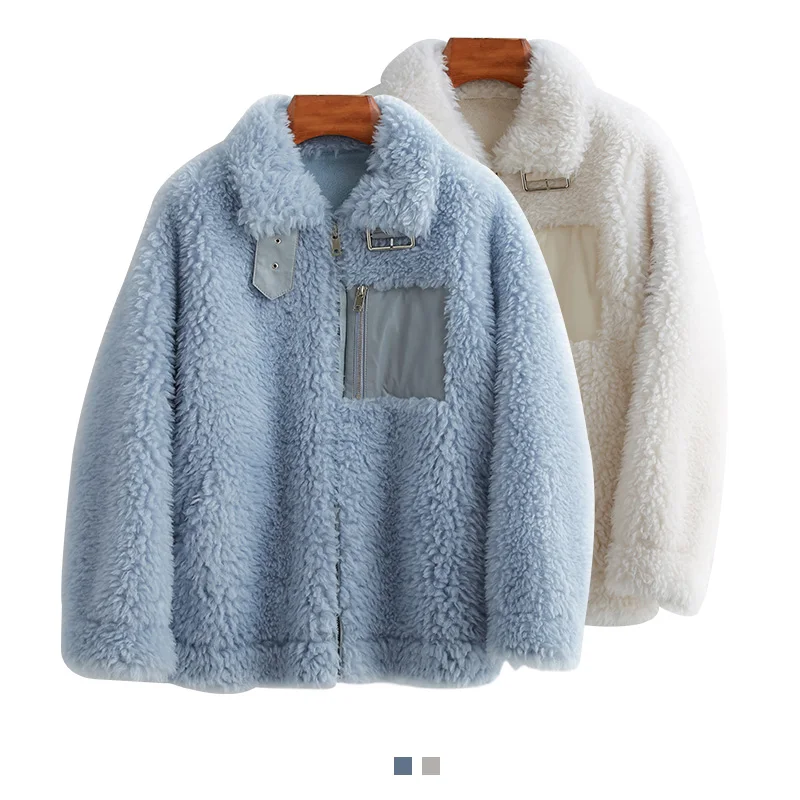 Real Fur Coat Female Short Sheep Shearing Jacket Women Winter Clothes Korean Elegant Wool Coat Fur Tops Hiver 29307