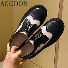 

AGODOR 2022 Women Lace Up Wingtip Oxford Pumps Shoes Loe Heel Brogue Shoes for Ladies Wedges Heel Pumps Casual Shoes Size 43