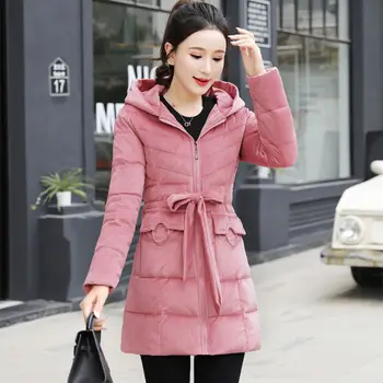 

The new gold velvet cotton-padded jacket women's mid-length lace-up waist is thinner, down cotton jacket, winter warm fashion ja
