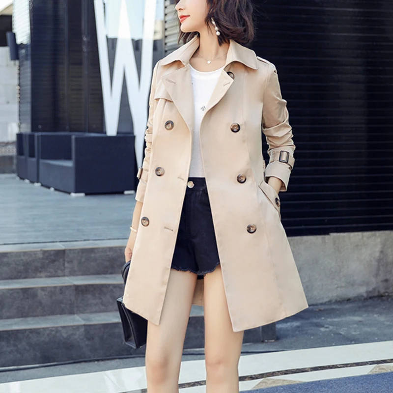 

Women Trench New Fall Spring Casual Trench Coat With Sashes Oversize Double Breasted Vintage Cloak Overcoats Windbreaker