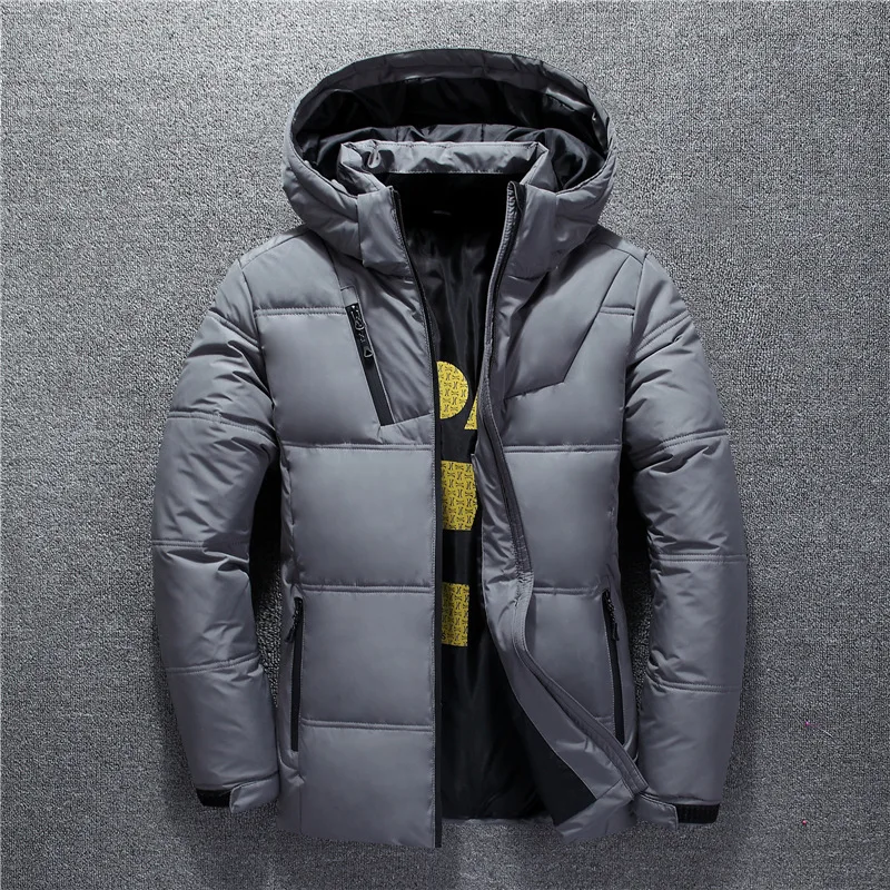 Новая зимняя мужская куртка высокого качества, модное повседневное пальто с капюшоном, толстый теплый водонепроницаемый пуховик, Мужская Зимняя парка, верхняя одежда - Цвет: Серый
