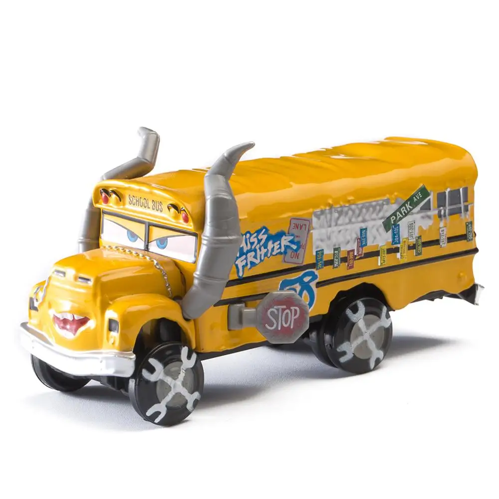 1:55 Disney Pixar Cars 3 2 Lightning McQueen Jackson School Bus Miss  Fritter Diecast Metal Metal Alloy Childrens Toy Car