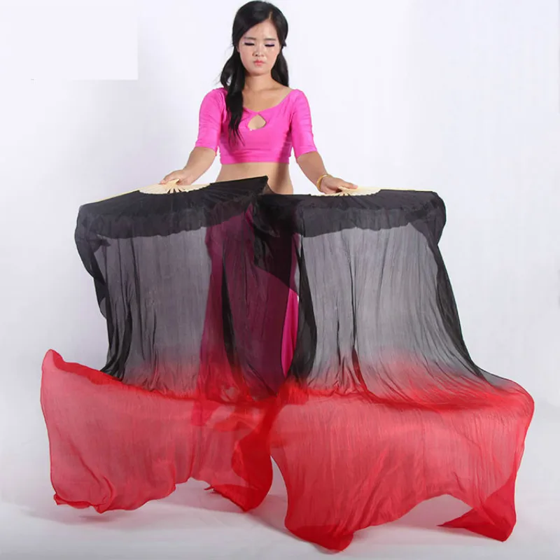 Silk Dance Fan Black and Red Gradient Color Foldable Elegant Belly Dance Hand Fan Performance Props Abanicos De Mano