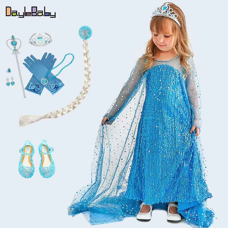 Роскошный костюм Эльзы для девочек платье принцессы Анны малышей со шлейфом и