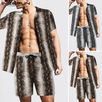 

INCERUN Fashion Men Sets Hawaiian Leisure Short Sleeve 2020 Cotton Printed Suit Vacation Casual Shirt Shorts Men 2 Pieces Sets