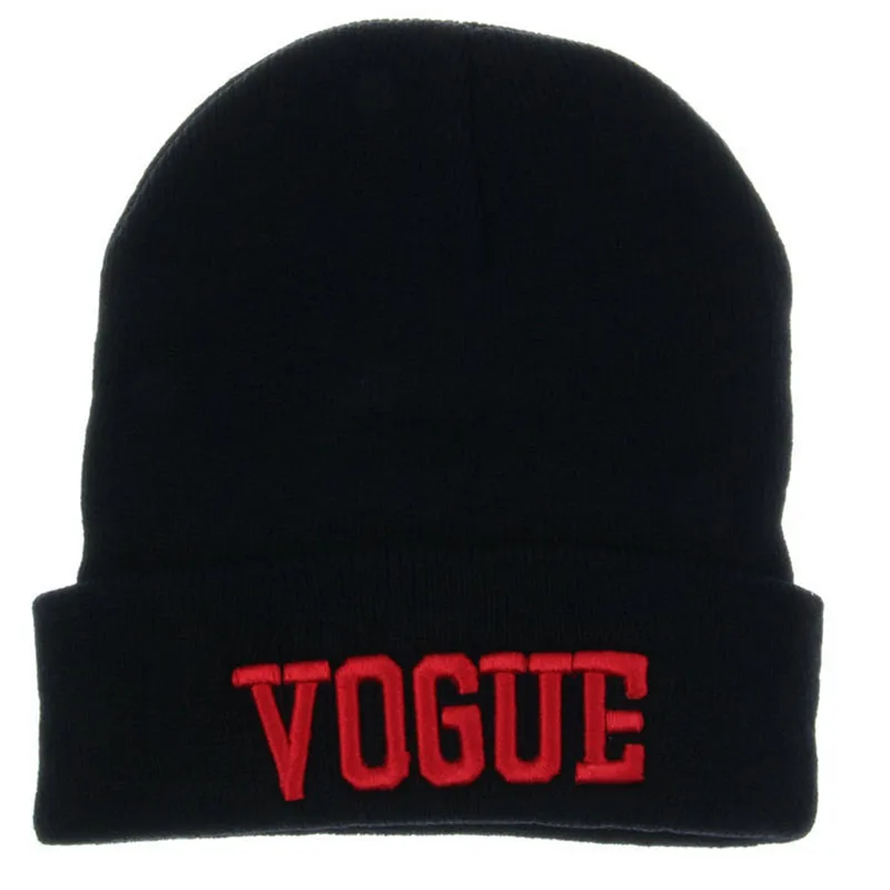 Black red word Европейский стиль VOGUE шерстяная шапка мужская зимняя Новинка 3D трехмерные буквы хип-хоп вязаная шапка для девочек уличная танцевальная теплая шапочка - Цвет: Black red word